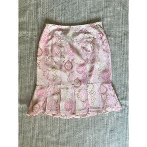 Vintage Worthington 100% Silk Pink Gold Paisley Fairycore Whimsical Skirt Size 4